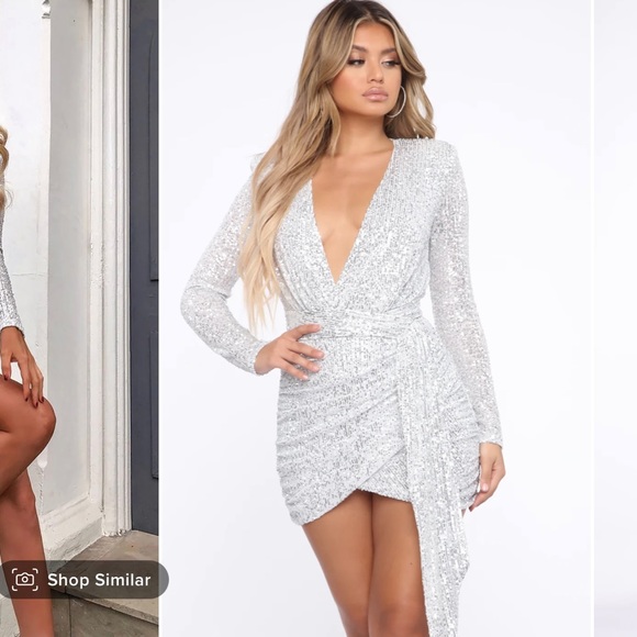 Fashion Nova Center Stage Sequin Mini Dress - White/Silver - Large - Never Worn - Picture 3 of 10